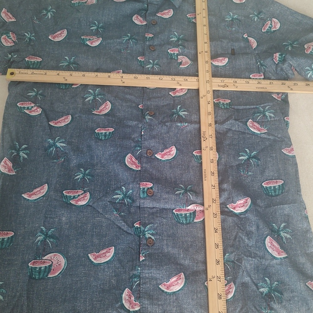 Rip‎ Curl Mens XL Watermelon Palm Tree Print Short Sleeve Button Down Shirt Blue